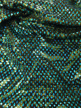 Shiny Diamond Faux Sequins Glitter Waves Polyester Spandex Fabric - Black/Teal, Green, Purple, Fuchsia, Red, Diamond Pattern, 58-60" Width