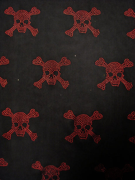 Mini Metallic Dew Drop Poison Design Studs On Black Stretch Polyester Spandex Fabric - Black/Red, Black/Gold, 54/56" Width