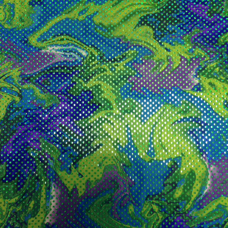Multi-Color Oil-Slick Pattern Polyester Spandex Fabric - Shiny Holographic Faux Sequins, 58"-60" Width