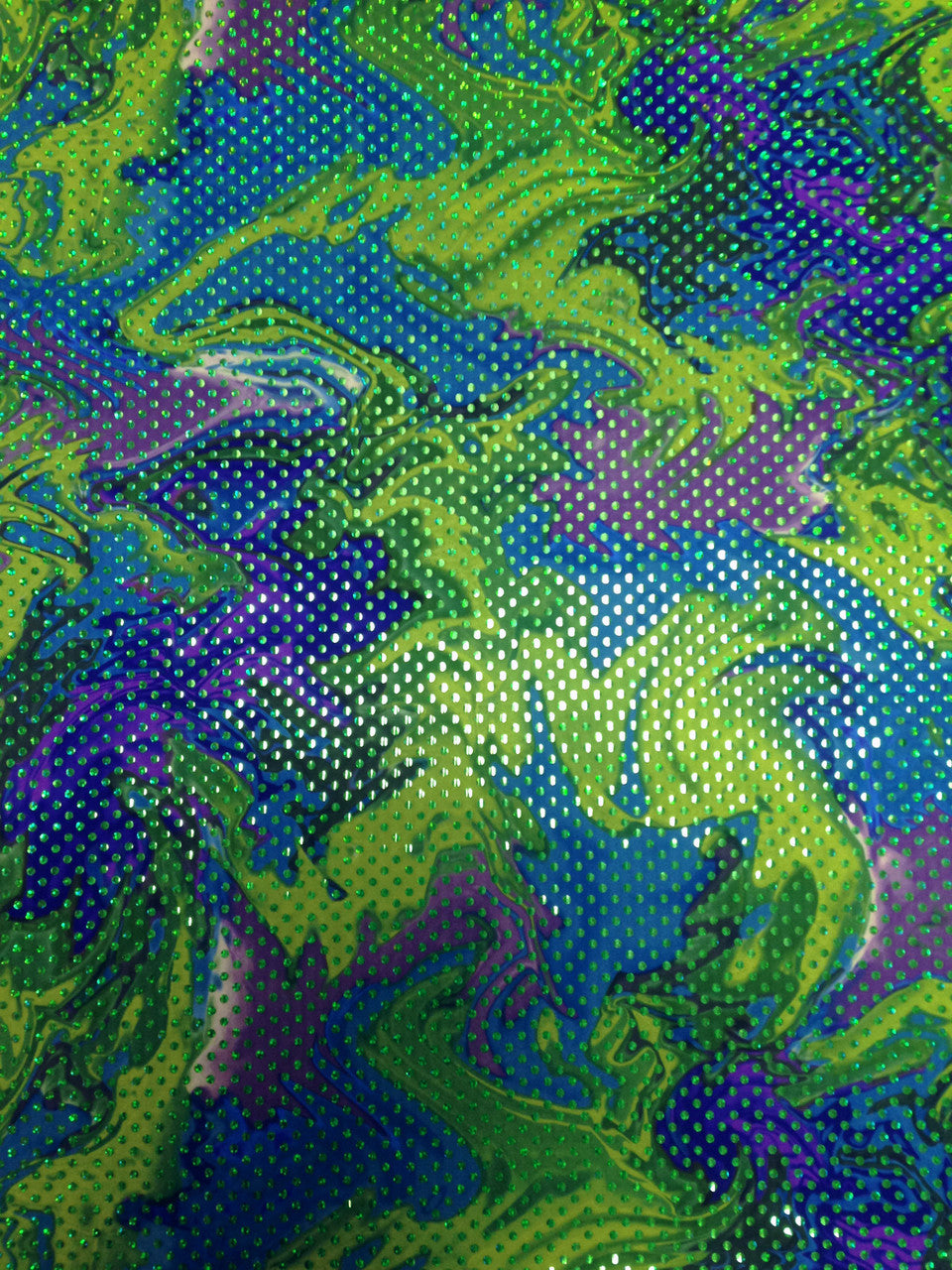 Multi-Color Oil-Slick Pattern Polyester Spandex Fabric - Shiny Holographic Faux Sequins, 58"-60" Width