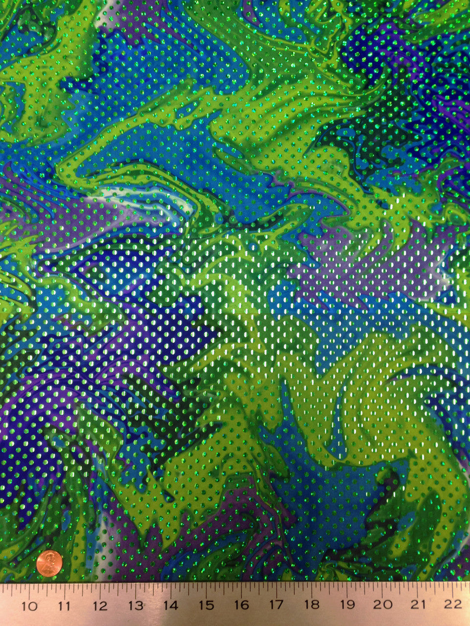 Multi-Color Oil-Slick Pattern Polyester Spandex Fabric - Shiny Holographic Faux Sequins, 58"-60" Width