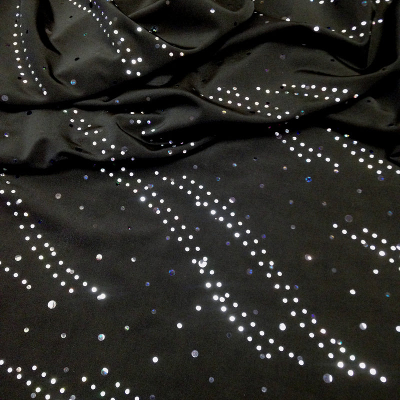 Polyester Knit Jersey Fabric - 3Mm Silver Hologram Circle, Light Weight, 58"-60" Wide