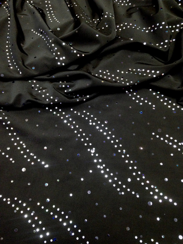 Polyester Knit Jersey Fabric - 3Mm Silver Hologram Circle, Light Weight, 58"-60" Wide