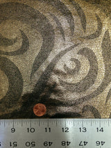 Gold Big Swirls Foil Pattern On Black Polyester Spandex Fabric - Gold Swirls, Black, Semi-Sheer, 58"-60" Width