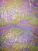 Zebra Holographic Foil On Bright Swirl Pattern Stretch Polyester Spandex Fabric - Bright Swirl Zebra Foil, 58"-60" Width