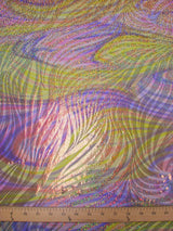 Zebra Holographic Foil On Bright Swirl Pattern Stretch Polyester Spandex Fabric - Bright Swirl Zebra Foil, 58"-60" Width