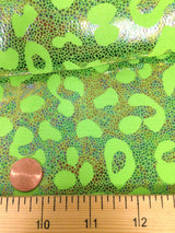 Cheetah Pattern Shiny Rainbow Pebble Foil On Bright Heavy Stretch Nylon Spandex Fabric - Black, Lime Green, Neon Fuchsia, Purple, Cheetah Pattern, 58" - 60" Wide