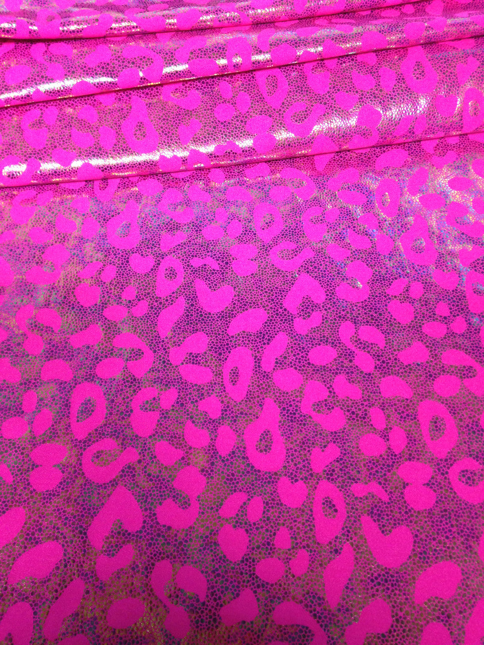 Cheetah Pattern Shiny Rainbow Pebble Foil On Bright Heavy Stretch Nylon Spandex Fabric - Black, Lime Green, Neon Fuchsia, Purple, Cheetah Pattern, 58" - 60" Wide