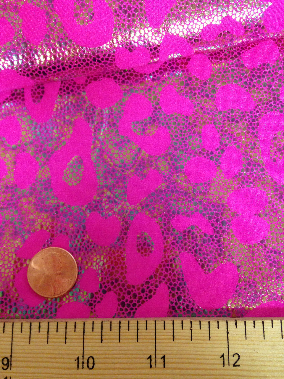 Cheetah Pattern Shiny Rainbow Pebble Foil On Bright Heavy Stretch Nylon Spandex Fabric - Black, Lime Green, Neon Fuchsia, Purple, Cheetah Pattern, 58" - 60" Wide