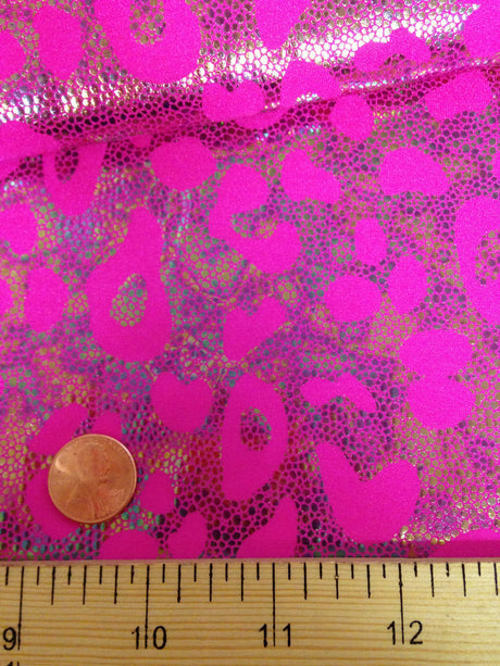 Cheetah Pattern Shiny Rainbow Pebble Foil On Bright Heavy Stretch Nylon Spandex Fabric - Black, Lime Green, Neon Fuchsia, Purple, Cheetah Pattern, 58" - 60" Wide