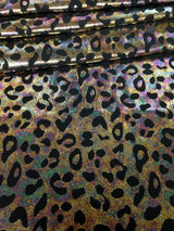 Cheetah Pattern Shiny Rainbow Pebble Foil On Bright Heavy Stretch Nylon Spandex Fabric - Black, Lime Green, Neon Fuchsia, Purple, Cheetah Pattern, 58" - 60" Wide
