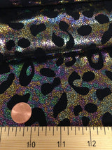 Cheetah Pattern Shiny Rainbow Pebble Foil On Bright Heavy Stretch Nylon Spandex Fabric - Black, Lime Green, Neon Fuchsia, Purple, Cheetah Pattern, 58" - 60" Wide