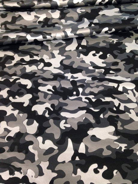 Mini Camouflage Pattern Matte Foil Nylon Spandex Fabric - Black/Silver, Neon Fuchsia, Neon Turquoise, Neon Lime Green, 58"-60" Width