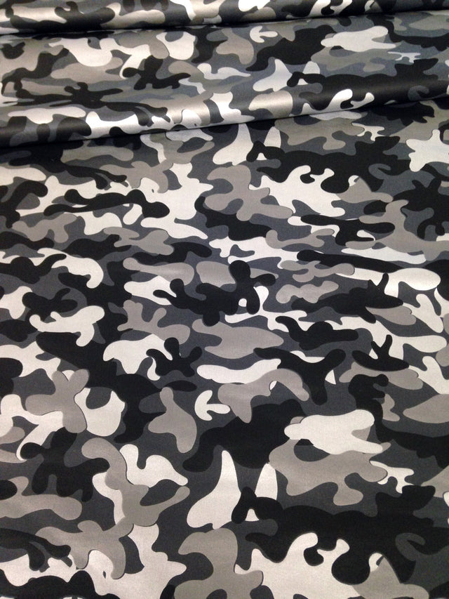 Mini Camouflage Pattern Matte Foil Nylon Spandex Fabric - Black/Silver, Neon Fuchsia, Neon Turquoise, Neon Lime Green, 58"-60" Width