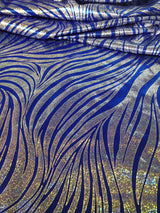 Zebra Pattern Shiny Holographic Foil Nylon Spandex Fabric - Zebra Pattern, Royal, Red, Purple, 58"-60" Width