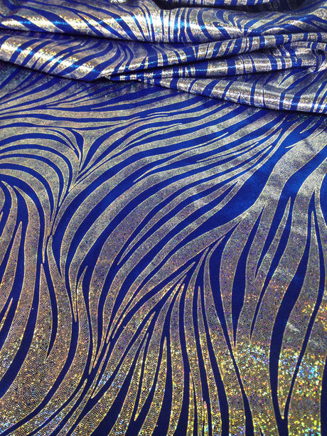 Zebra Pattern Shiny Holographic Foil Nylon Spandex Fabric - Zebra Pattern, Royal, Red, Purple, 58"-60" Width