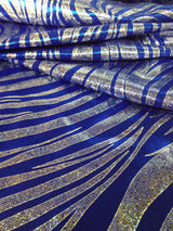 Zebra Pattern Shiny Holographic Foil Nylon Spandex Fabric - Zebra Pattern, Royal, Red, Purple, 58"-60" Width