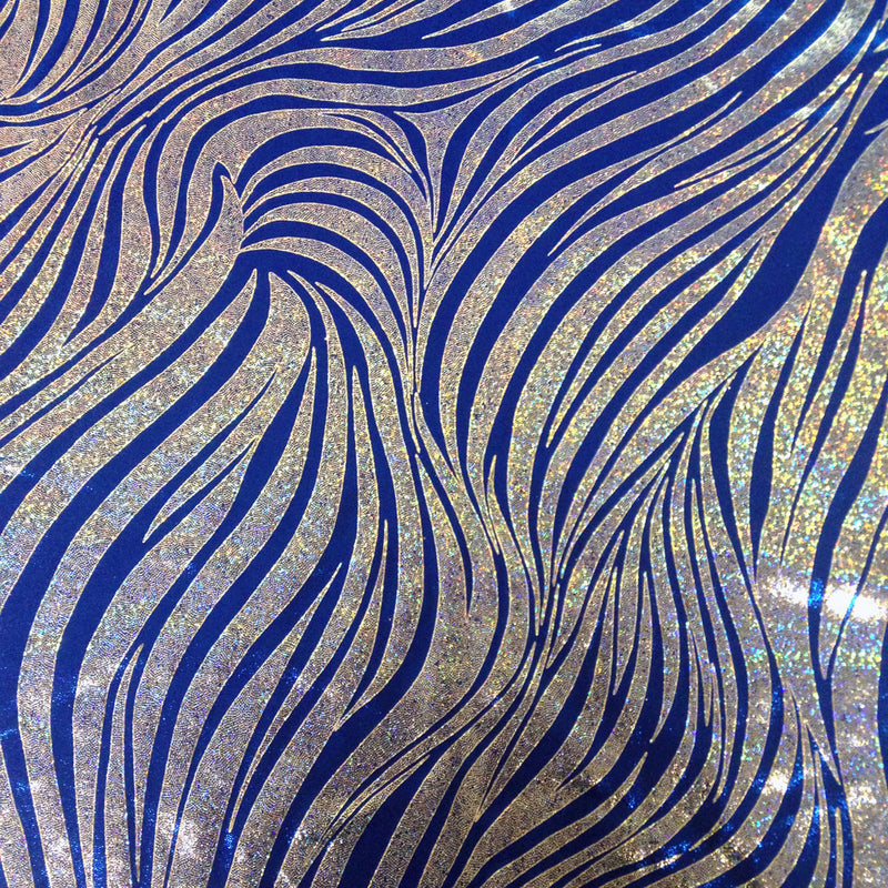 Zebra Pattern Shiny Holographic Foil Nylon Spandex Fabric - Zebra Pattern, Royal, Red, Purple, 58"-60" Width