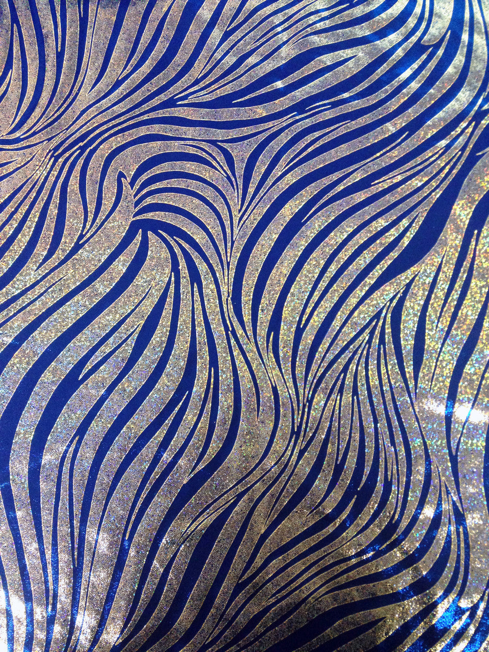 Zebra Pattern Shiny Holographic Foil Nylon Spandex Fabric - Zebra Pattern, Royal, Red, Purple, 58"-60" Width