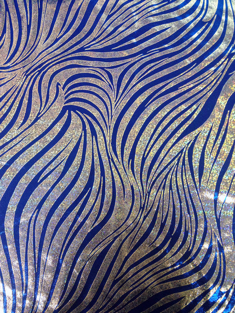Zebra Pattern Shiny Holographic Foil Nylon Spandex Fabric - Zebra Pattern, Royal, Red, Purple, 58"-60" Width