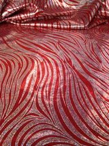 Zebra Pattern Shiny Holographic Foil Nylon Spandex Fabric - Zebra Pattern, Royal, Red, Purple, 58"-60" Width