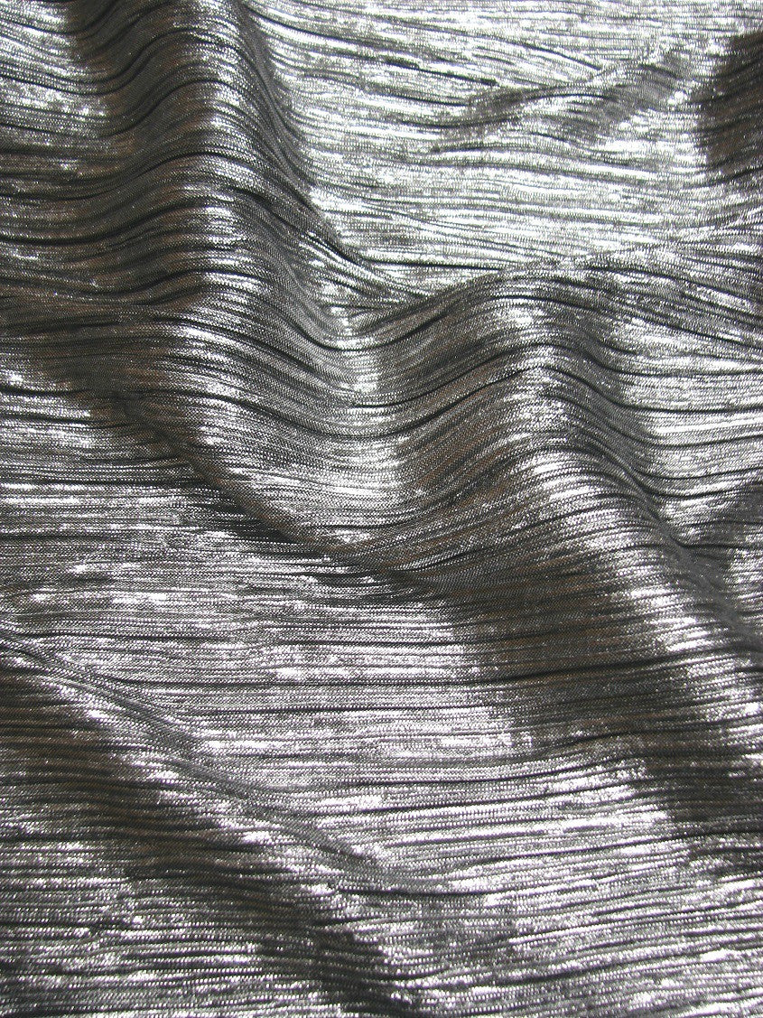 Shiny Metallic Computer Foil Polyester Fabric - Black Mini Pleat, Silver, Gold, 58"-60" Width