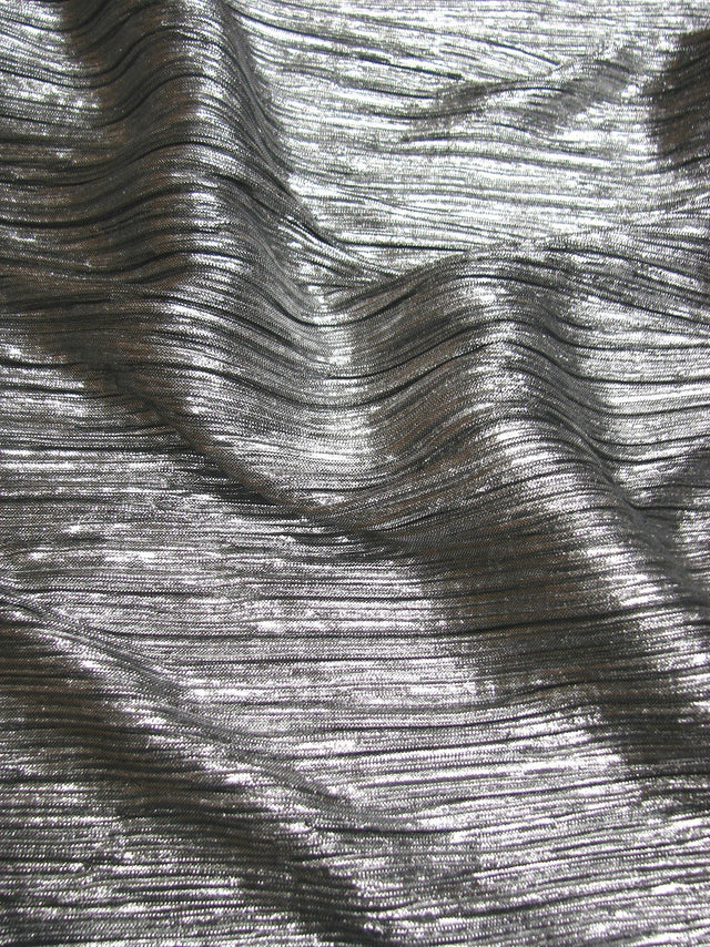 Shiny Metallic Computer Foil Polyester Fabric - Black Mini Pleat, Silver, Gold, 58"-60" Width