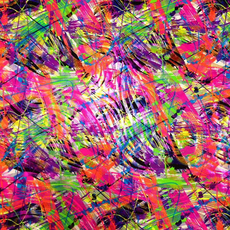 Colorful Paint Splash With Zebra Holographic Foil Nylon Spandex Fabric - Multicolor Zebra Pattern, 58"-60" Width