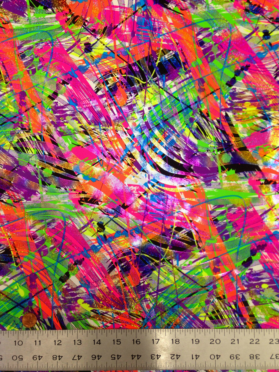 Colorful Paint Splash With Zebra Holographic Foil Nylon Spandex Fabric - Multicolor Zebra Pattern, 58"-60" Width