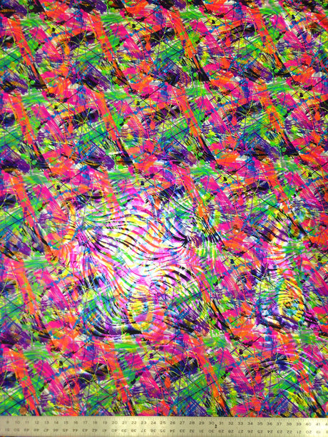 Colorful Paint Splash With Zebra Holographic Foil Nylon Spandex Fabric - Multicolor Zebra Pattern, 58"-60" Width