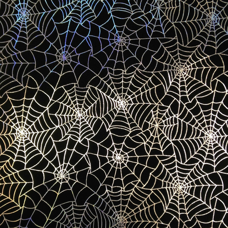 Spiderweb Pattern Shiny Silver Iridescent Foil Nylon Spandex Fabric - Black/Silver, White/Silver, Spiderweb Pattern, 58 To 60 Inches Wide