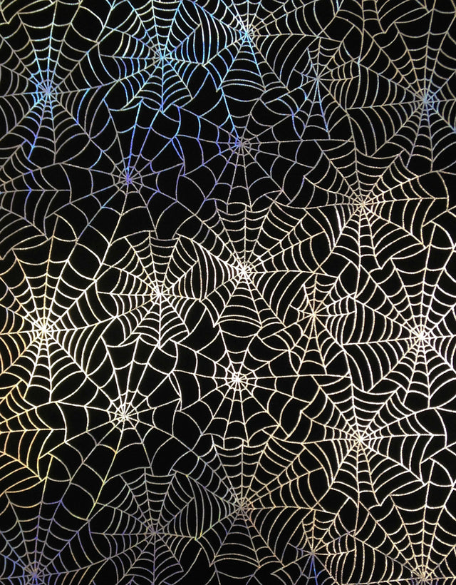 Spiderweb Pattern Shiny Silver Iridescent Foil Nylon Spandex Fabric - Black/Silver, White/Silver, Spiderweb Pattern, 58 To 60 Inches Wide