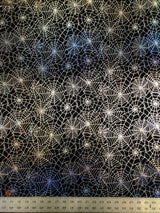 Spiderweb Pattern Shiny Silver Iridescent Foil Nylon Spandex Fabric - Black/Silver, White/Silver, Spiderweb Pattern, 58 To 60 Inches Wide