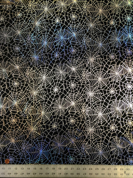 Spiderweb Pattern Shiny Silver Iridescent Foil Nylon Spandex Fabric - Black/Silver, White/Silver, Spiderweb Pattern, 58 To 60 Inches Wide