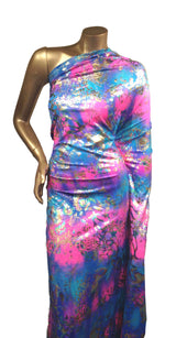 Shiny Rainbow Foil Abstract Pattern Nylon Spandex Fabric - Multi-Color Foil Abstract Pattern, 58"-60" Width