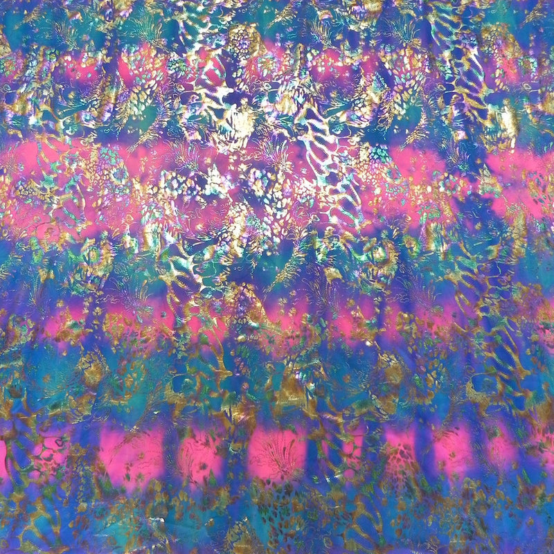 Shiny Rainbow Foil Abstract Pattern Nylon Spandex Fabric - Multi-Color Foil Abstract Pattern, 58"-60" Width