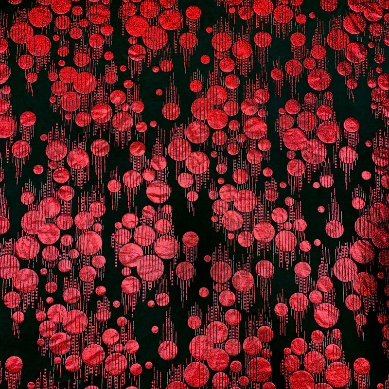 Polyester Spandex Fabric - Hologram Circles Design, Black/Red, Black/Gold, Black/Silver, 58"-60" Width