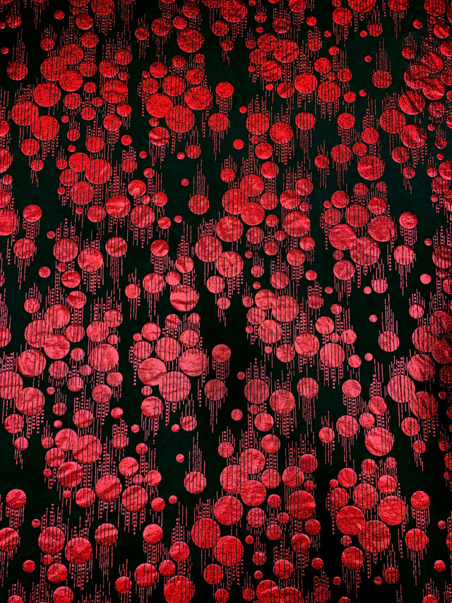 Polyester Spandex Fabric - Hologram Circles Design, Black/Red, Black/Gold, Black/Silver, 58"-60" Width