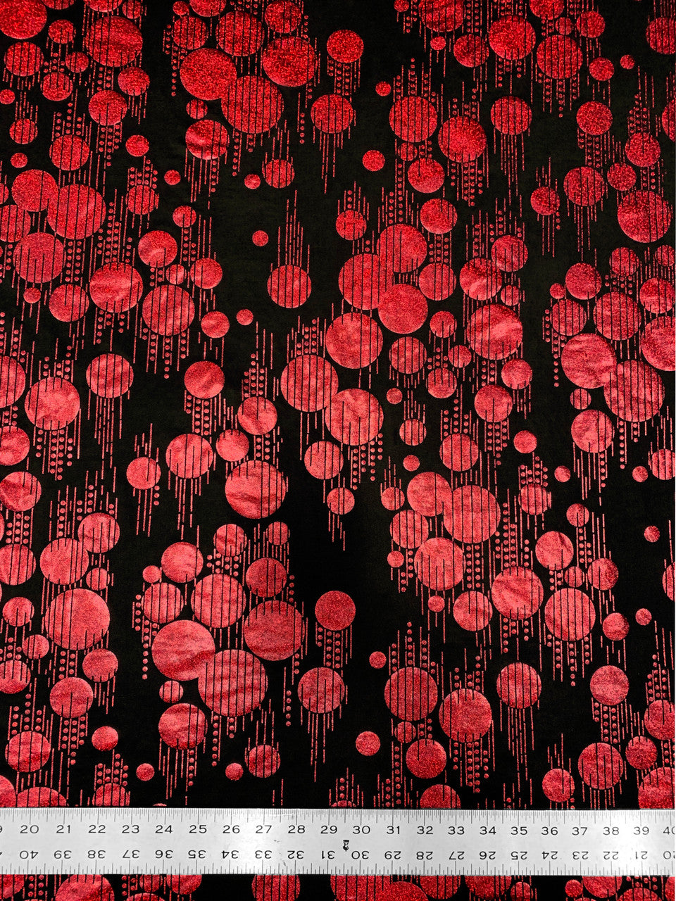 Polyester Spandex Fabric - Hologram Circles Design, Black/Red, Black/Gold, Black/Silver, 58"-60" Width