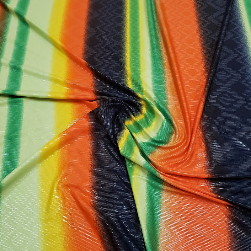 Polyester Single Spun 2 Ways Stretch Fabric - Clear Shiny Foil Stripes Design, 58/60" Width