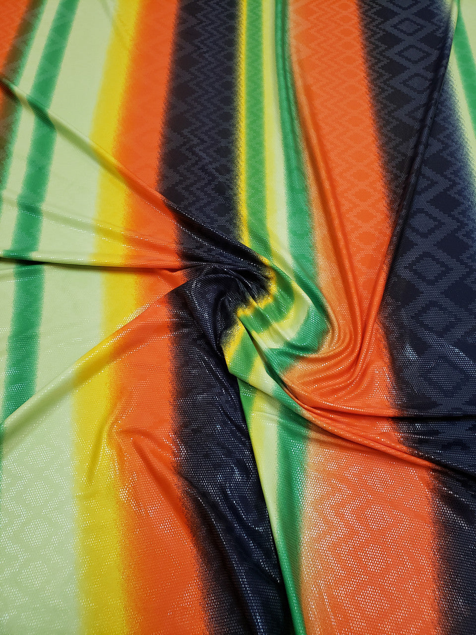 Polyester Single Spun 2 Ways Stretch Fabric - Clear Shiny Foil Stripes Design, 58/60" Width