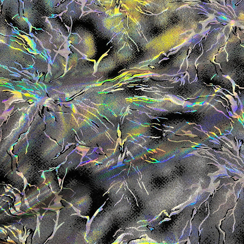 Holo Thunder Foil Print Nylon Spandex Fabric - Foil Print, Black/Silver, 58-60" Width