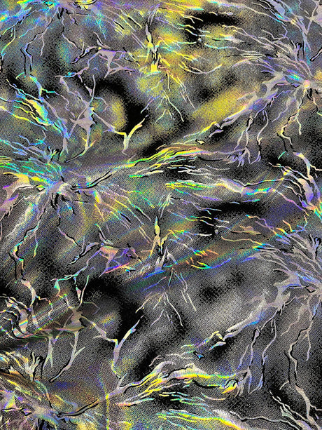 Holo Thunder Foil Print Nylon Spandex Fabric - Foil Print, Black/Silver, 58-60" Width
