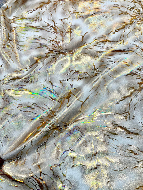 Holo Thunder Foil Print Nylon Spandex Fabric - Foil Print, Black/Silver, 58-60" Width