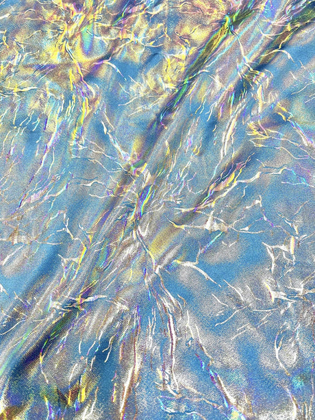Holo Thunder Foil Print Nylon Spandex Fabric - Foil Print, Black/Silver, 58-60" Width