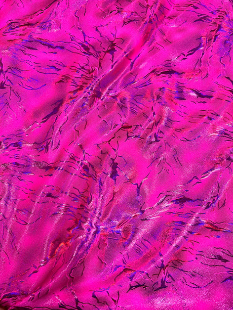 Holo Thunder Foil Print Nylon Spandex Fabric - Foil Print, Black/Silver, 58-60" Width