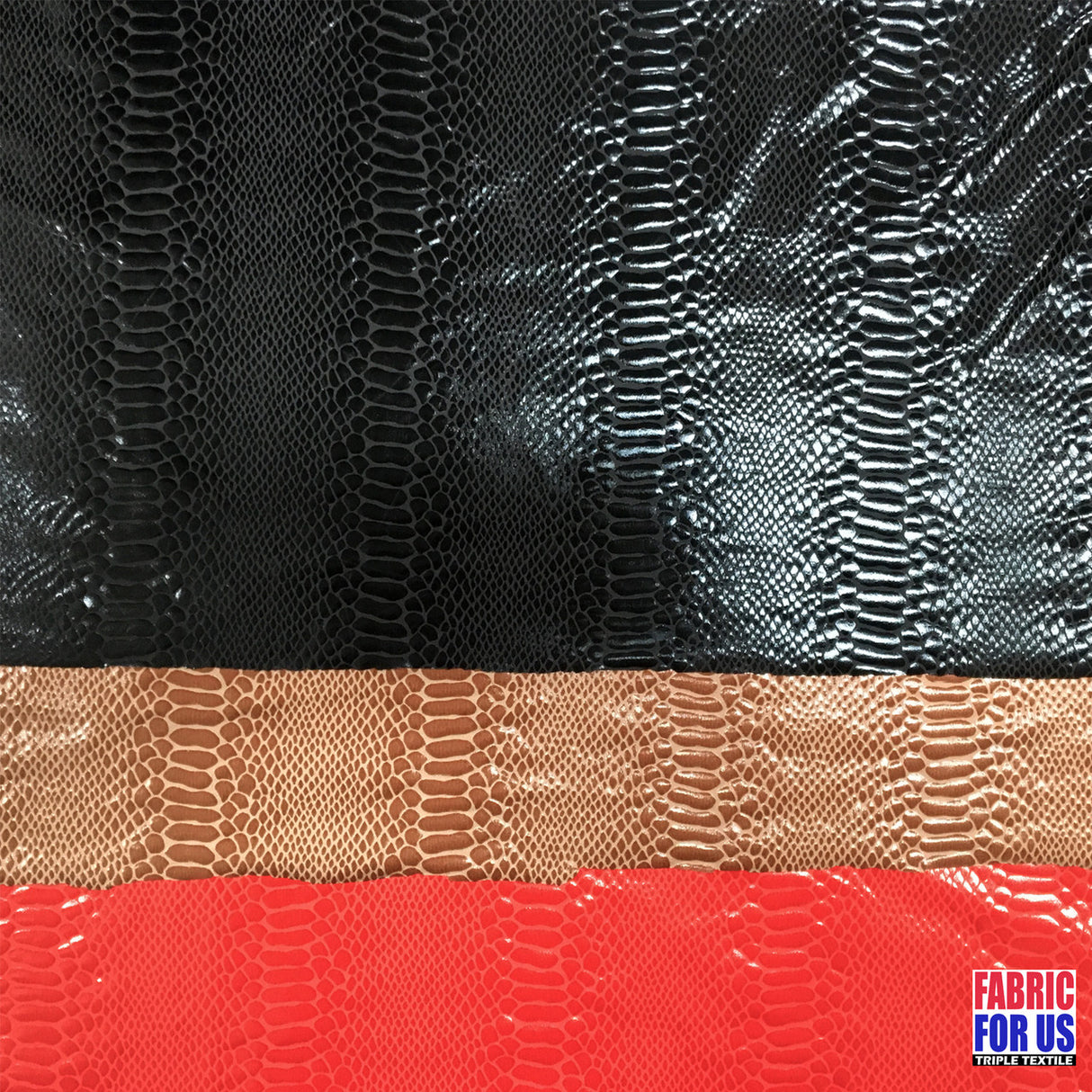 Shiny Stretch Foil Snake Skin Design Polyester Spandex Fabric - Snake Skin Design, Black/Brown/Red, 57" Width