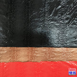 Shiny Stretch Foil Snake Skin Design Polyester Spandex Fabric - Snake Skin Design, Black/Brown/Red, 57" Width