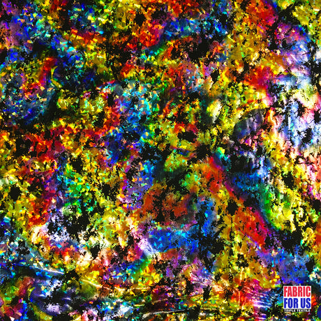 Holographic Shiny Reflective Graffiti Nylon-Spandex Stretch Fabric - Colorful Graffiti Burst, 57" Wide