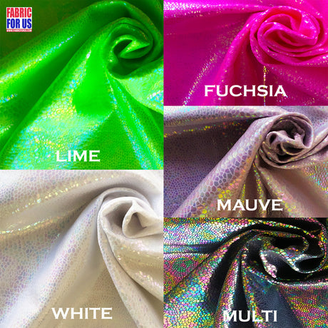 Snake Skin Hologram Nylon Spandex Fabric - White, Lime, Fuchsia, Mauve, Multi, 58/60" Wide